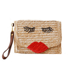 Fashion Women’s Beach Soild Print Messenger Bag Smiling Wallets Mini Knitted Straw Handbags For Women Flap Mini Beach Bag Small