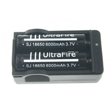 2pcs lot 3 7V 18650 UltraFire 6000mAh Li ion Rechargeable Battery With Dual Battery Charger For