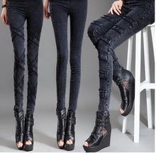 Free shipping !!!Ms outside of new fund of 2015 autumn wear leggings elastic jeans bigger sizes show thin elastic foot trouserss