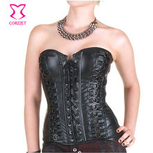 Lace Up Black Leather Corselet Corset Burlesque Steampunk Corsets Gothic Women Trainers Sexy Corpetes E Espartilhos Para Festa