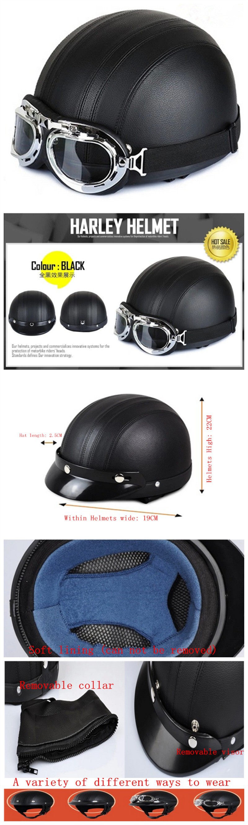 HT01BKB Classic fashion Harley motorcycle helmet and goggles 