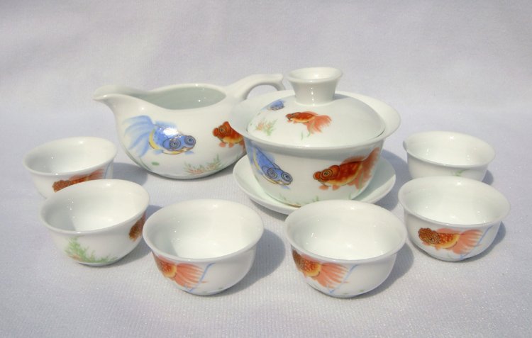 10pcs smart China Tea Set Pottery Teaset Goldfish A3TM03 Free Shipping