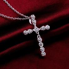 Hot sell new style silver plated CZ diamond Crystal Necklace Fashion Jewelry Classic Cross Free shipping