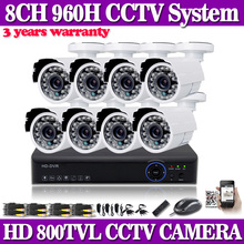 8CH DVR 8 channel security recorder HDMI and 8pcs 800TVL 24LED outdoor monitor cameras cctv kit surveillance camera video system