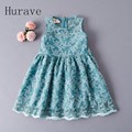 Hurave Summer 2017 Cute Kids Summer New Lace girls Sleeveless Embroidery girls Vestido Flower Print Dress