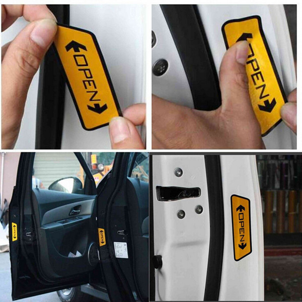 1 Set 4pcs Car Sticker Car Door Open Warning Stickers Reflective 0pen Stickers Decals Door Open