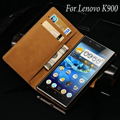 Genuine Leather Case for Lenovo k900 Luxury Wallet Flip Style Cover Phone Bag With Stand With