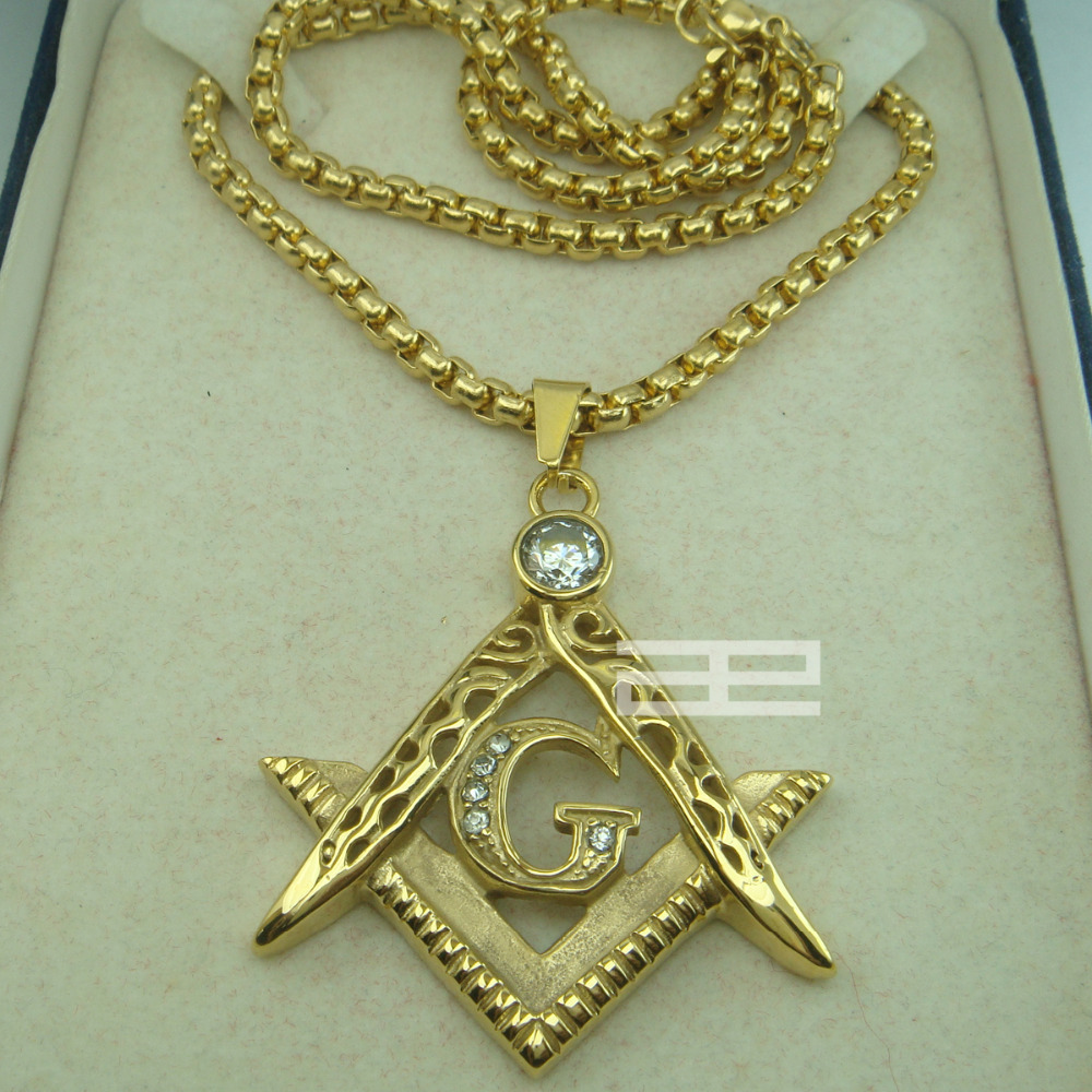 Mens 18k Gold Fiiled Freemasonry Masonic Mason Pendant Free Chain