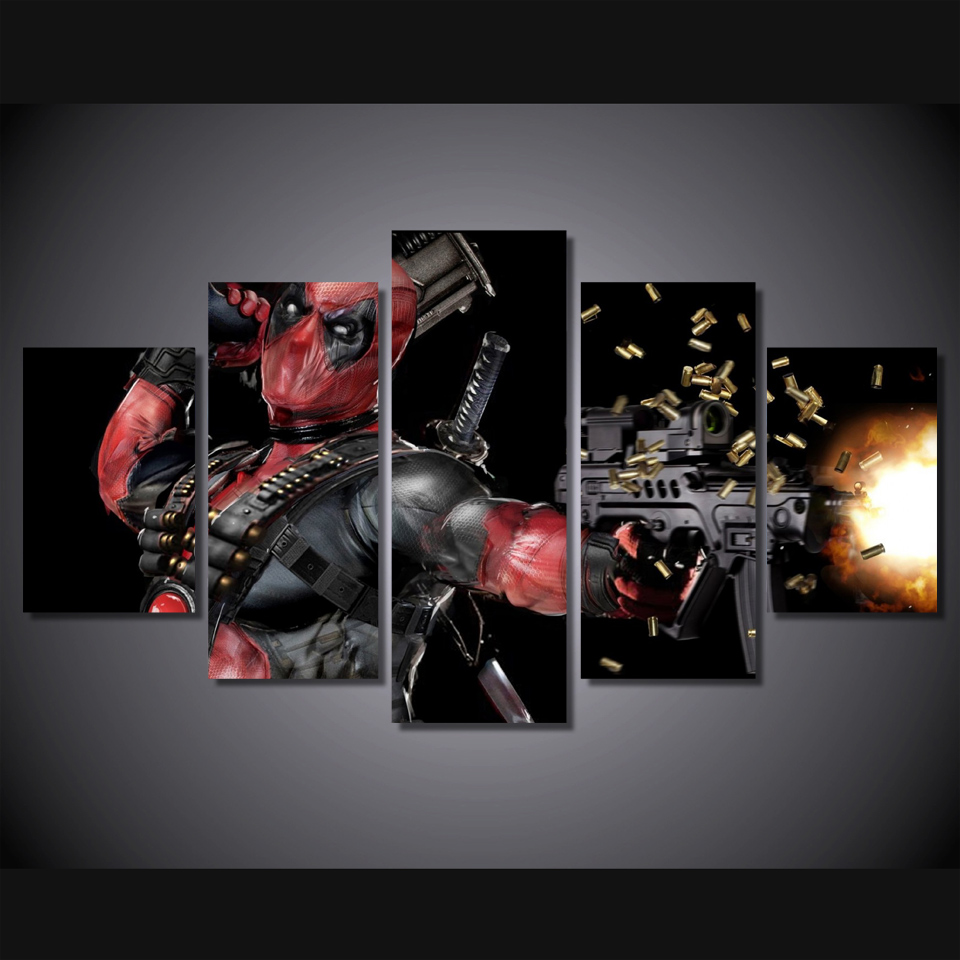 5 Piece Modern HD Printed Deadpool Mask Gun Home Decor For Living Room Painting On Canvas Wall Art Picture Cuadros Decoracion