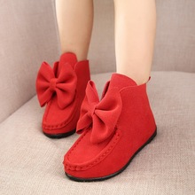 2015 Autumn Spring Girl s Bowknot Boots Flat Children Princess Shoes Rubber Bottom Fashion Kids Casual
