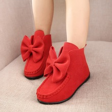 2015 Girl s Bowknot Boots Flat Autumn Spring Winter Children Princess Shoes Rubber Bottom Fashion Kids