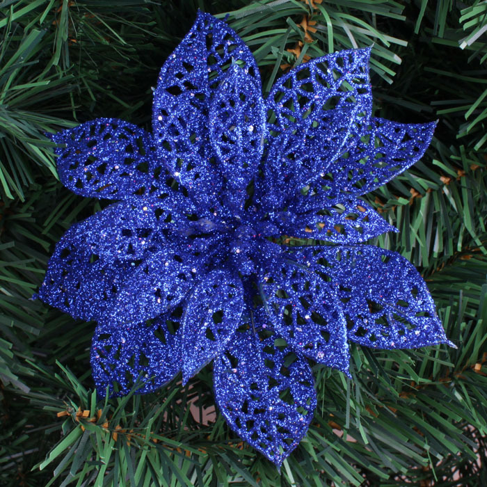 Wholesale 10pcs/lot Blue Glitter Christmas Ornaments Artificial