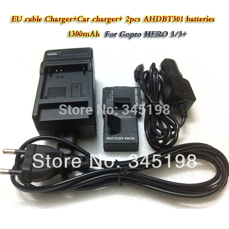   2 . 1300  bateria AHDBT-301/302 AHDBT302  +   Car KIT  GoPro Hero 3 3 + 