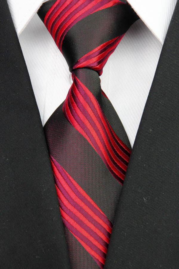 ST004 Red Black Stripes Fashion Jacquard Woven Silk Tie Gravata Casual Neckties For Man Business Wedding