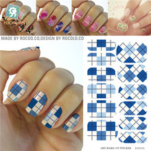 Water Transfer Design Nails Blue White Tartan Stickers Manicure Styling Tools Water Film Paper Decals