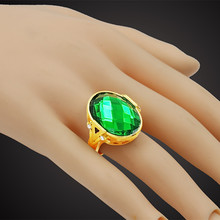 18K Real Gold Plated Candy Green Big Austrian Crystal Ring Unisex Anel Gift,New Trendy Antique Wedding Rings For Men Women Sale