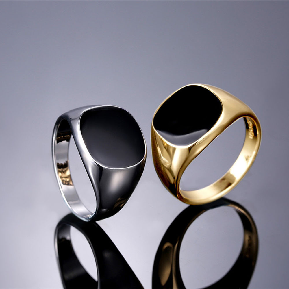 Signet Ring Fashion Solid Polished Stainless Steel Band Men Finger Jewelry Gift 