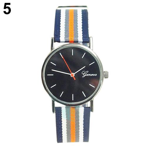 Popular Unisex Geneva Fashion Striped Knitted Nylon Band Watch Analog Quartz Wrist Watch NO181 5V3F