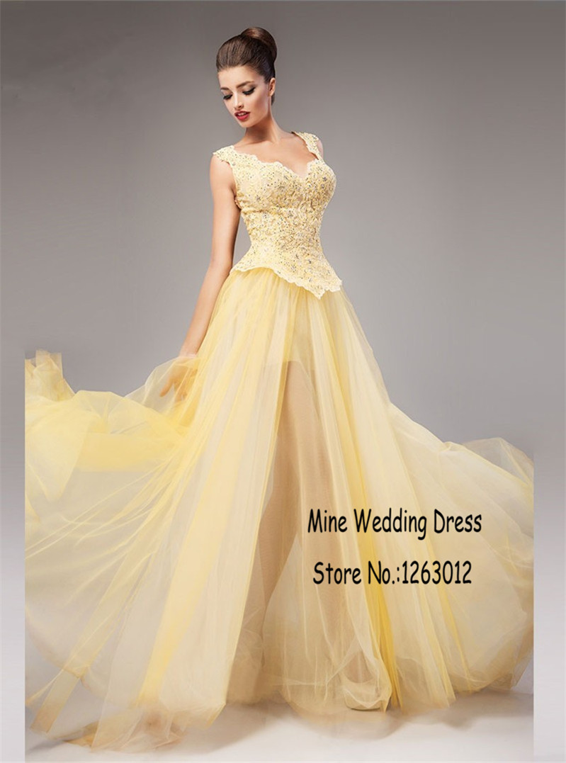 Yellow Cap Sleeve Wedding Dresses