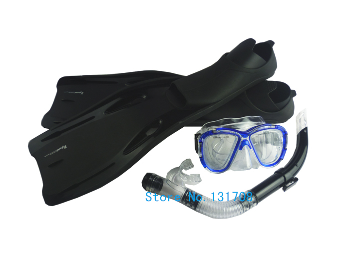 Фотография Hot sale dive equipment black double lens scuba Diving Mask+dry  Snorkel +Duck Flippers MSF2482307