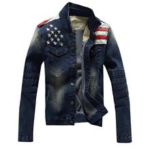 Motorcycle Denim Jacket Harley Stars Stripes Patchwork XXXL Embroidered Punk Rock Washed Mens Jean Jackets Plus Size