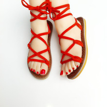Ankle Strap Womens Flat Sandals Summer 2016 Straw Shoes Lace Up Flats Palm Beach Sandals Massage Shoes Slippers Open Toe Large