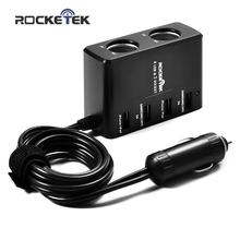 Rocketek 6A 4 port USB car charger and 2 Sockets Cigarette Lighter Adapter Splitter, use for iPhone and android phones