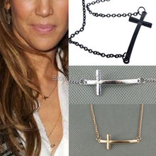 1PC New Fashion High Horizontal Sideway Cross Pendant Necklace Women Chain Jewelry Gold Silver Choker Cheap