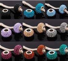 Free Shipping Women Jewelry Silver Bead Charm European Alloy Bead full Crystal Fit pandora Bracelets & Bangles B5
