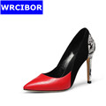 2017 Women s shoes Genuine leather Stiletto Pointed Toe High Heels Wedding shoes Serpentine style Woman