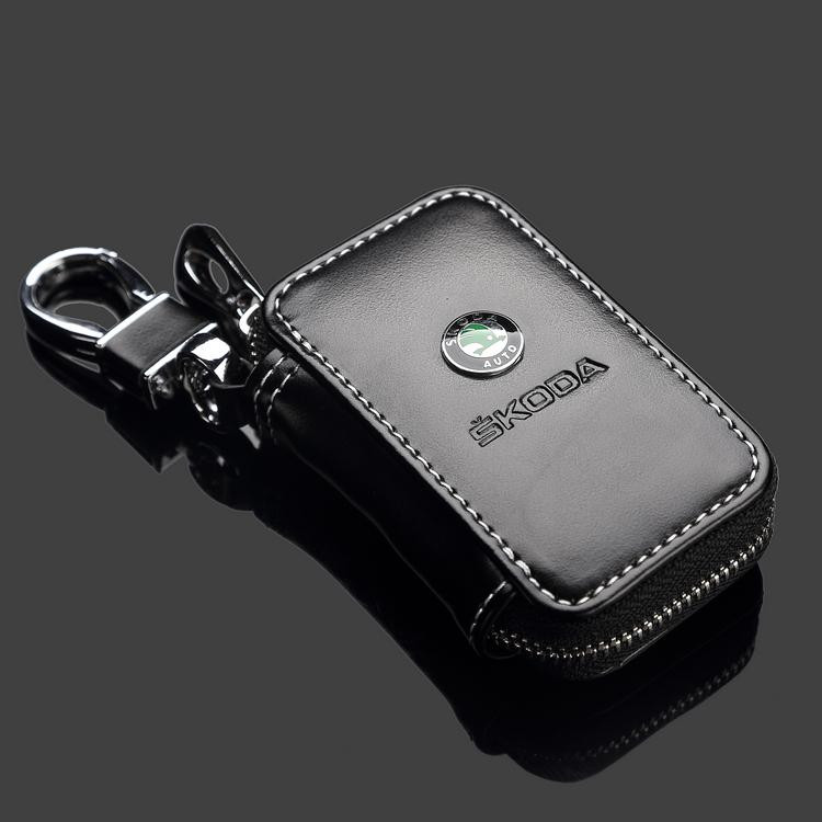 New Black Car Leather Car Key Chain Key Case Key Bag Key Holder For Skoda Fabia Octavia Rapid Superb Yeti (2)