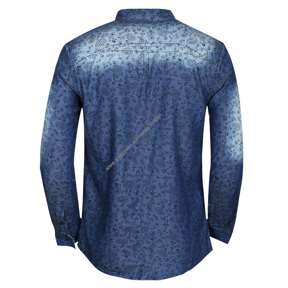 2015 New Long Sleeve Cotton Denim Print Shirts for Men (13)