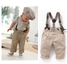 T shirt + Pants + shoulder straps set Kids Boys children Baby Clothes Toddler Sets Gentleman Overalls Outfit Top Bib