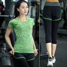 NEW professional women sports sets T-Shirts & 7 Pants sets running Fitness Sportswear Quick-drying high elastic Yoga sport Suits