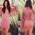 New Arrival 2016 Tassel Sexy Party Bodycon Tight Women Dress Turtleneck Mini Dress Party Dress Short