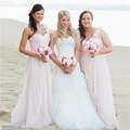 Cheap Chiffon Long Bridesmaid Dresses Pink Plus Size One Shoulder Ruffle Bruidsmeisjes Jurk Party Gowns