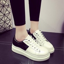 2016 Women Platform Shoes Spring New PU Leather Lace Up Shallow Mouth Flats Girl Casual Shoes Chaussures Femmes c186 65