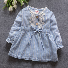 2016 Spring Summer New Cart Baby Girls Dress Long Sleeve Baby Girl Princess Dress Kid Party Clothing Baby solid Dress 809