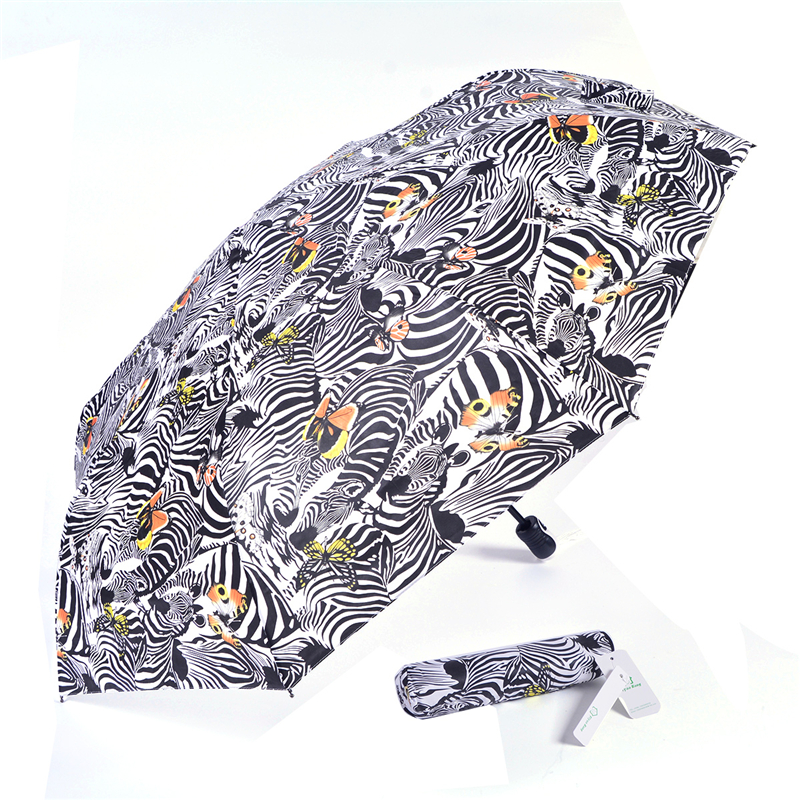 The Zebra Pattern Umbrella 8 Spokes Automatic 3 Fold Unisex Satin Rain Umbrellas Women's Umbrella Parasol Paraguas