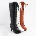 Autumn Women Knight Boots Classic Black Knee High Boots Lacing High Heeled Botas Femininas