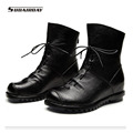 2016 New Fashion Leather Women Boots Winter Shoes Casual Moccasins Ladies Flat Shoes Handmade Shoes red