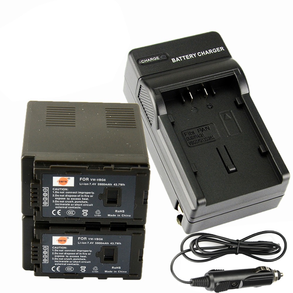 DSTE 2 Pcs 5900 mAh VW-VBG6 Rechargeable Battery + Charger For Panasonic AG-HMC71MC AG-HMC153MC AG-HMC70U HDC-MDH1GK-K