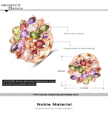 Unique Fashion Multicolor Flower Engagement Rings 18K Rose Gold Plated with AAA Zircon Fashion Jewelry Anillos