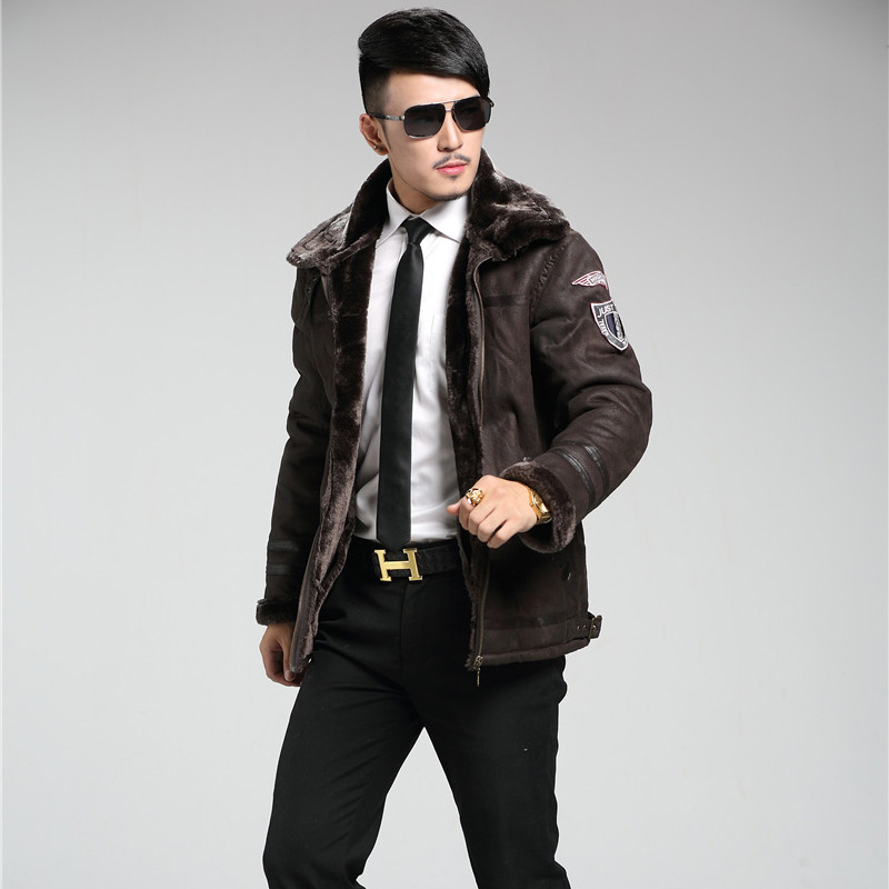 HOT SALE Men's Winter Warm Pilot  Bomber Leather Jacket Wool Thickening Trench Outwear