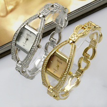 Wh006 moda del cuadrado del Rhinestone cara del cuarzo reloj de pulsera analógico señora de navidad GIF oro catenaria de la mano mujeres del reloj