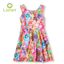 Summer Candy Colorful Animal Cat Dog Sleeveless Garment knee-length Children’s Girl Dress Girls Clothes Kids Princess Dresses