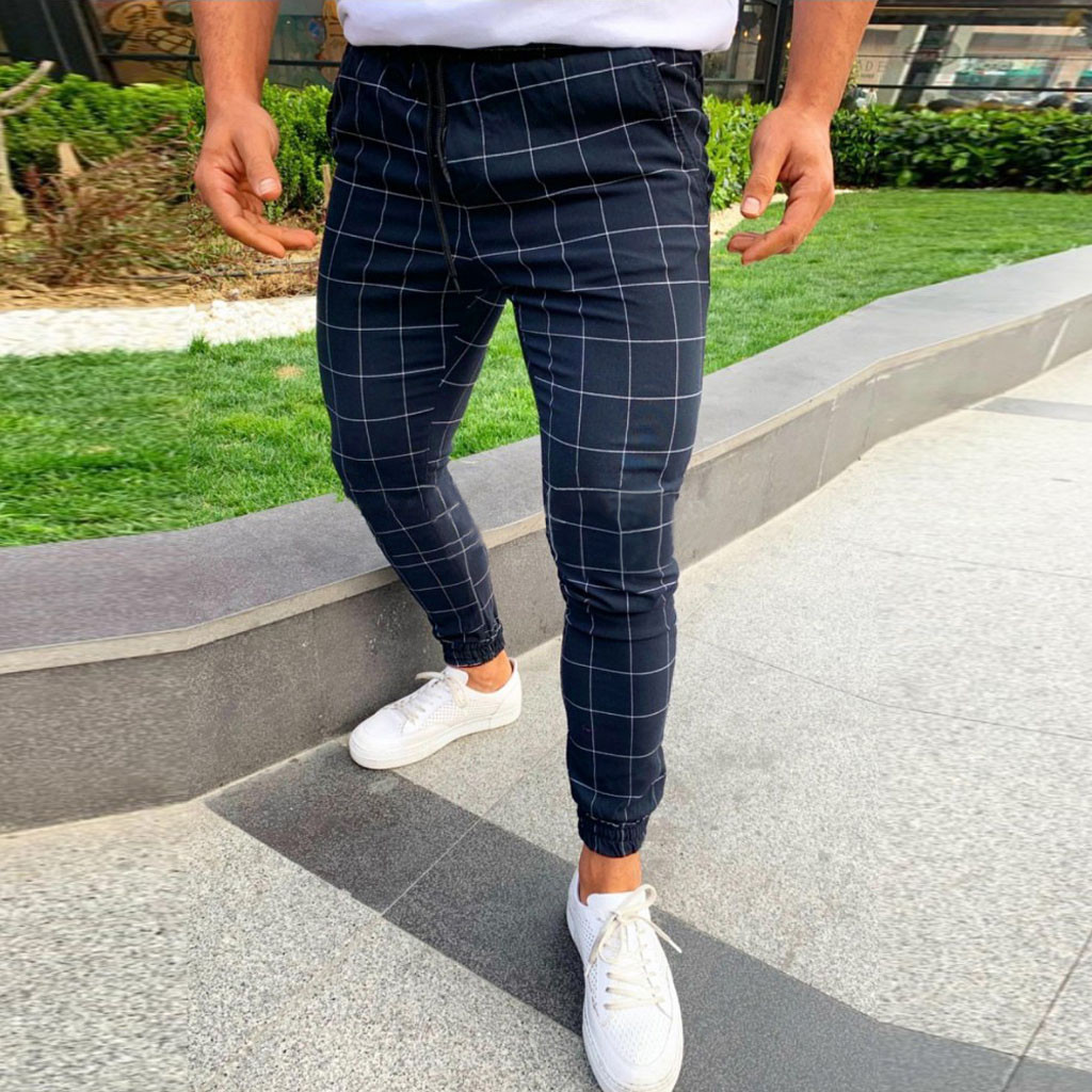 Men's slim fit plaid chino pants Clearance
