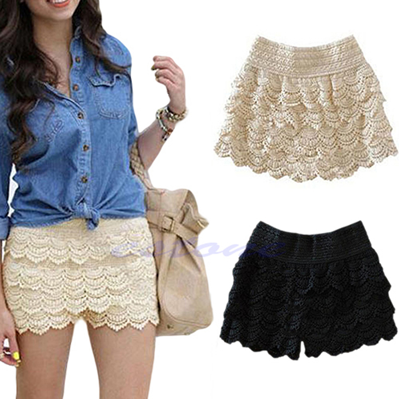 1 PC Sweet Lace Embroidery Mini Tiered Short Skirt Under Safety Pants Shorts Hot
