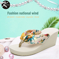 Women fashion Bohemia high heel Slippers Beach Flip Flops Summer Style Slides Slip Resistant Slippers Platform