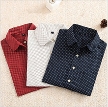 Hot New Women Blouses Long Sleeve Shirt Polka Dot Blusas Femininas 2015 Cotton Shirt Red Women Tops Camisas Femininas Tops